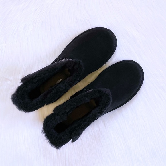 UGG Women’s Classic UGG Gem Mini Black Suede Boots - Picture 6 of 10